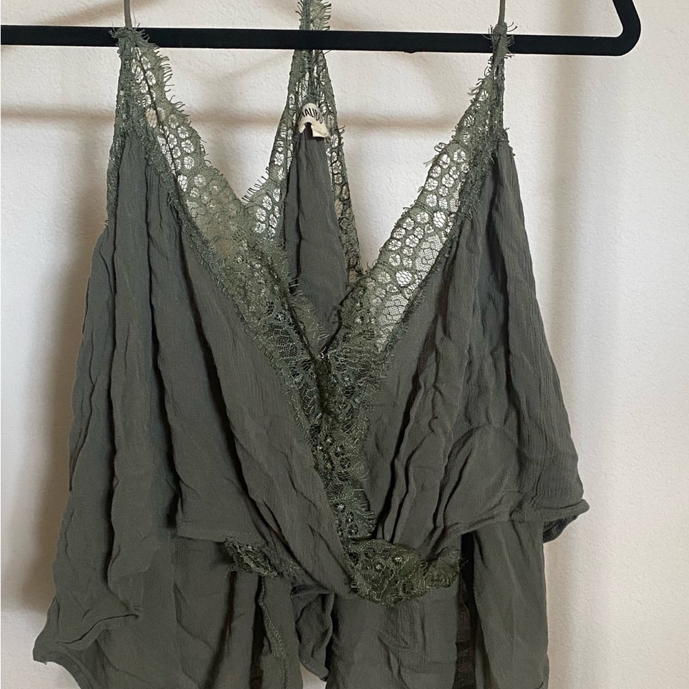 Green Lace Trim Top